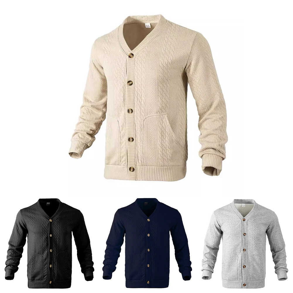 

2025 New Men Jacquard Solid Cardigan Slim Fit Button Casual Long Sleeve Jackets Outerwear