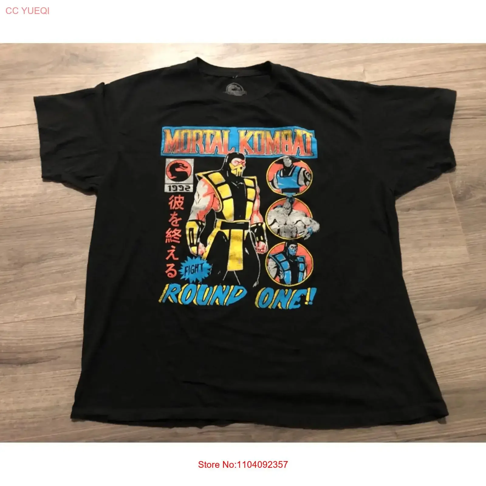 Camiseta Mortal Kombat para Adultos, Talla XL, Diseño Mad Engine Round One Fight Scorpion, Estilo Vintage Lavado, para Uso Diario, Unisex, Streetwear