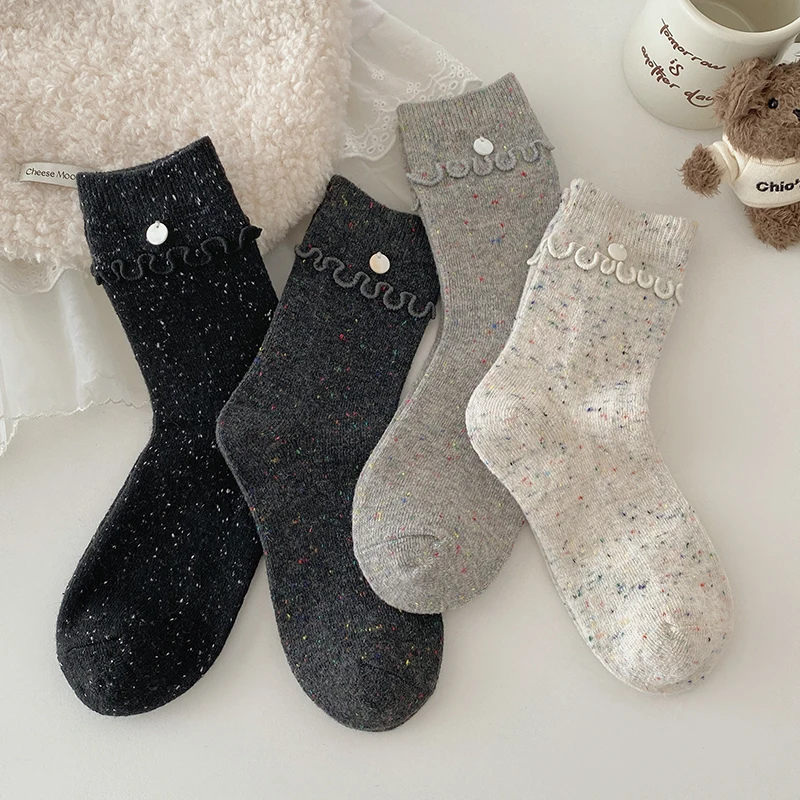 

Retro Women's Socks Korean Style Fashion Frilly Ruffle Cute Socks Breathable Thick Casual Sweet Loose Socks Female Long Daily