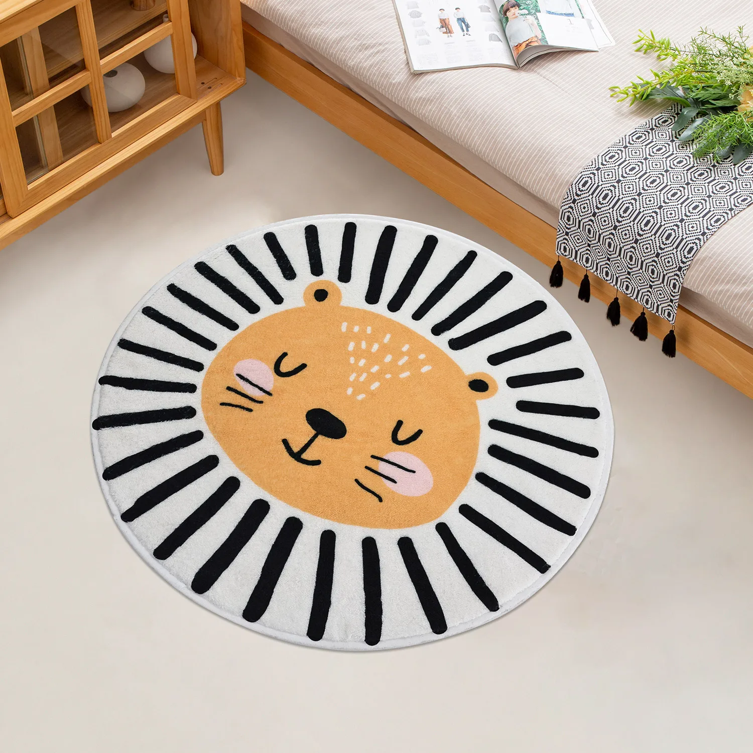 Round cashmere floor mat, absorbent and quick-drying kitchen floor carpet, non-slip and ultra-soft entrance door floor carpet, f