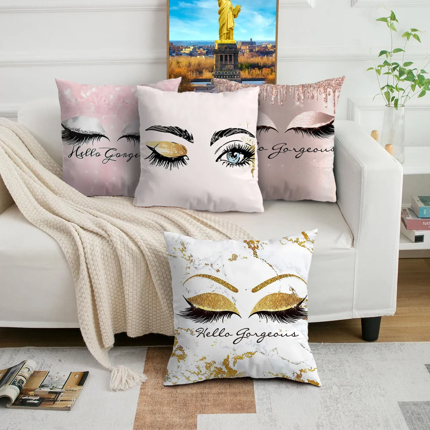 

1PC Non Core Ins Style Beauty Makeup Eyelash Peach Skin Pillow Case Square Pillow Case Sofa with Pillow Case for Home Use