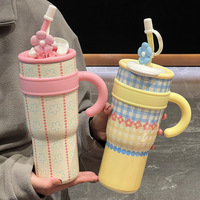 1200ml Large Capacity Thermos Cup Ceramic Lined Dual Drink Water Cup Coffee Mug Thermal Leak-proof Water Bottle with Straw