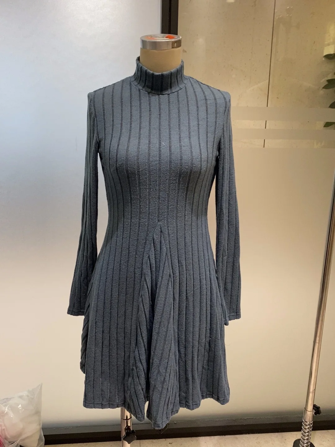 Knitted Dress Women Mini Dresses Turtleneck Knitting A Line Folds Knitwear Above Knee Vestidos Autumn Winter Office Lady 2025