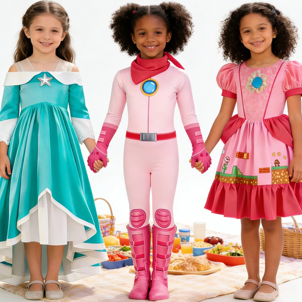 

Платье принцессы персиково-розового и зеленого цвета для девочек с боди и повязкой на голову с короной, костюм для косплея на Хэллоуин, карнавал, день рождения