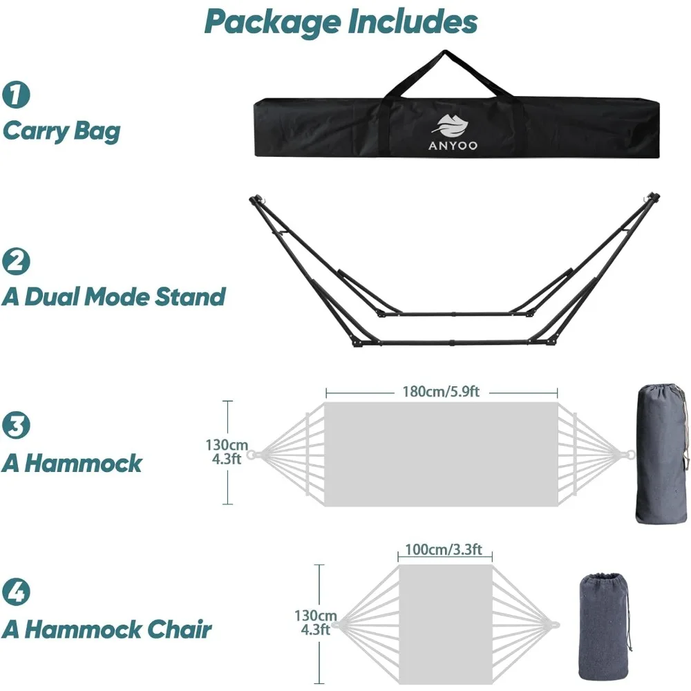 Hamaca y silla oscilante 2 en 1 con soporte de acero plegable y estuche de transporte, portátil y ajustable