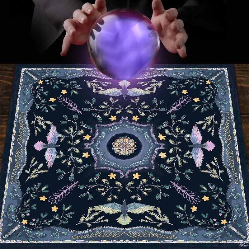 Indigo Birds Tarot Cards Tablecloth Altar Cloth Square Witchcraft Plant Flower Divination Special Board Game Mat Home Decor