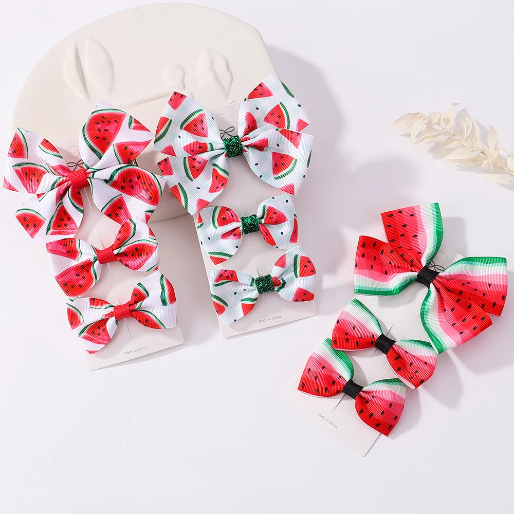 3 Pcs/Set Girls Cute Watermelon Print Bowknot Hair Clip Kids Lovely Colorful Hairpins Headwear Children Summer Hair Accessories