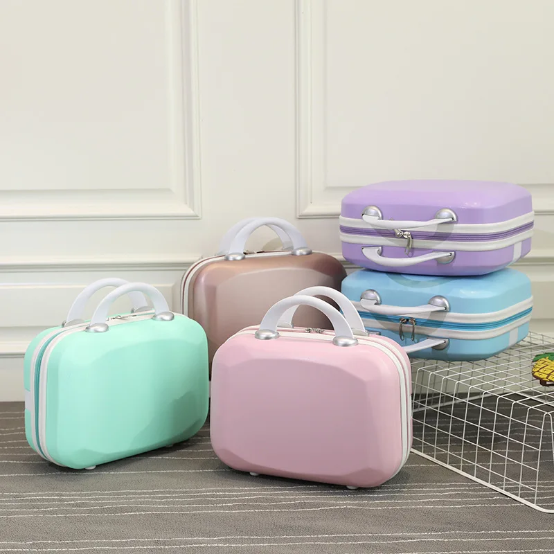 New 14 Inch Mini Suitcase Diamond Cute Cosmetic Case Pink Small  Zipper Tide Storage Box Women Carry Ons Suitcases