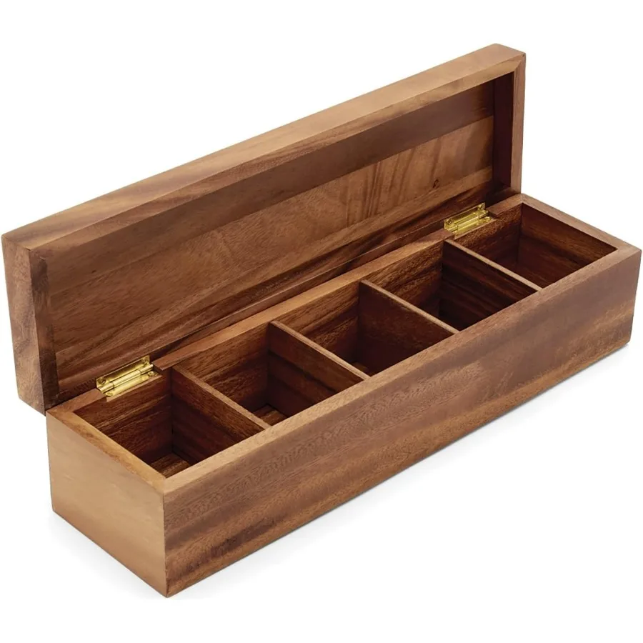 

Большая 5-компонентная коробка для чая Ironwood Gourmet, органайзер для чайных пакетиков из дерева акации с крышкой для эффективного хранения и организации чая