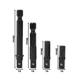 Adaptateur de douille de perceuse pour tournevis à percussion, tige hexagonale à rallonge de douille carrée, outils de conversion de manchon, 25mm, 30mm, 50mm, 65mm, 1/4 pouces