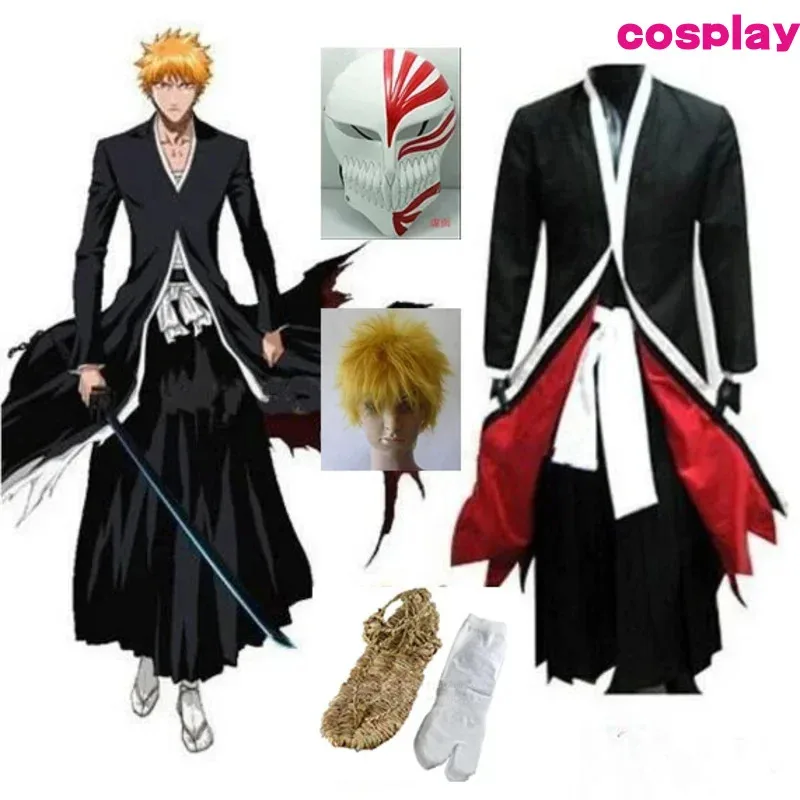 

Anime Bleach Cosplay Ichigo Kurosaki Bankai Hollow Mask Wig Men Halloween Cosplay Costume D
