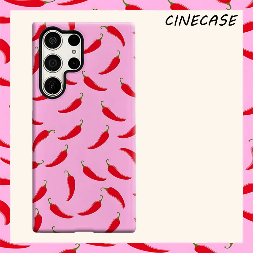 Rosa Basis Rotes Chili für Samsung Galaxy S26 S25 S24 A56 A36 Doppelschichtige Luxus-Mode Vollschutz-Handyhülle