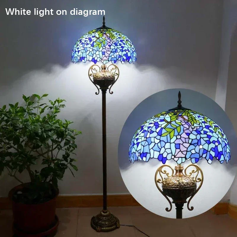Candeeiro de pé Tiff Americano Retro Sala de estar Quarto Lâmpada País Candeeiro de pé em vitral