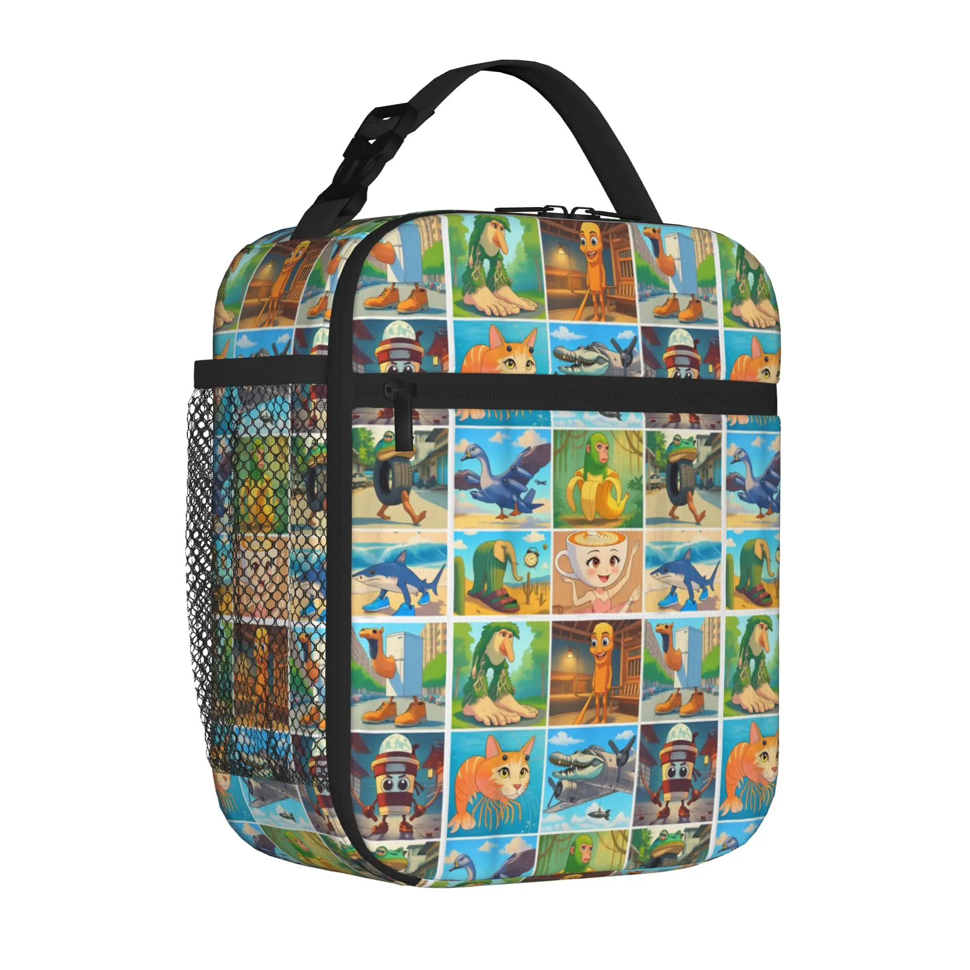 Types of Italian Brainrot Characters Insulated Lunch Tote Bag School Funny Meme Lightweight Thermal Cooler Washable Bento Bags