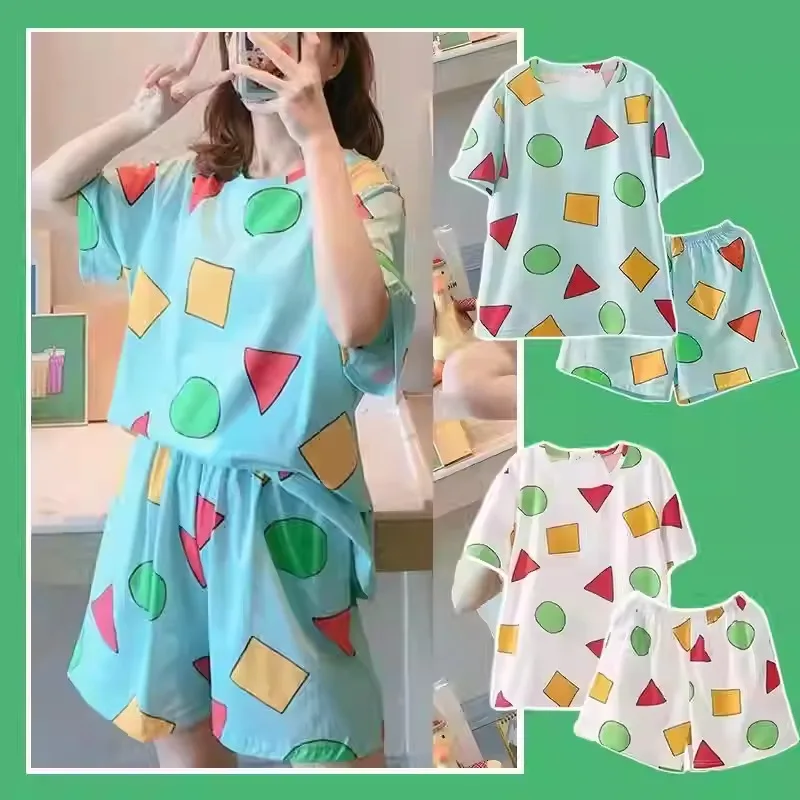 

Летние повседневные пижамные комплекты для пар, милая одежда для сна с короткими рукавами и мультяшным принтом, пижамный костюм, повседневная модная свободная домашняя одежда, ночь