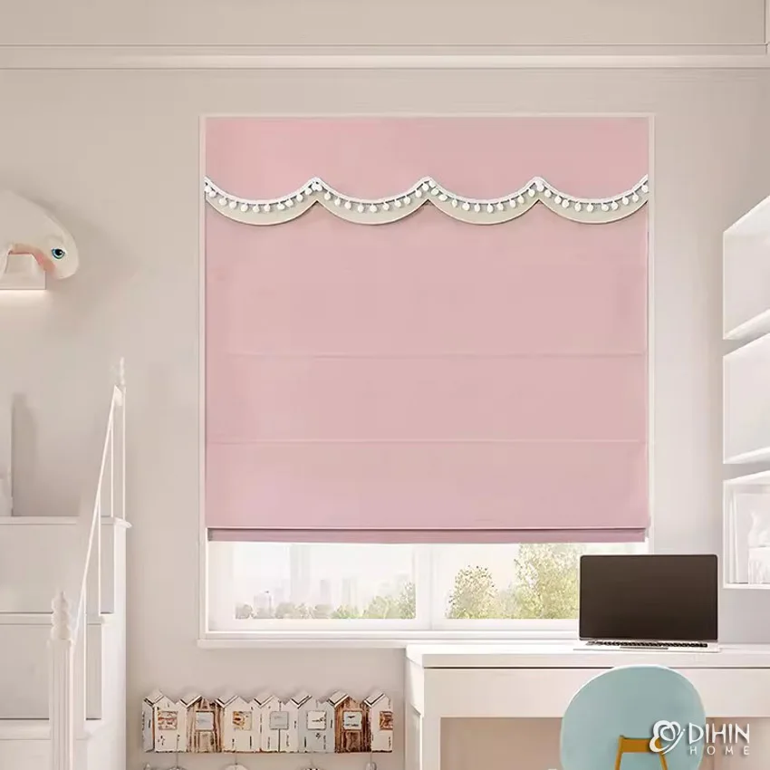 

Modern Pink Color With Pink Heading Custom Made Roman Shades Light Filter/Blackout Window Blinds For Living Room Easy to Install