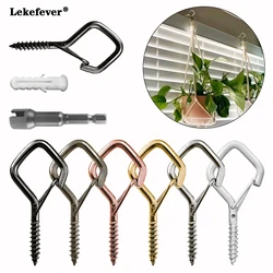 Lekefever 5/10/30/60pcs Multicolor Square Snap Safety Hook Screw Fixed Anti Fall Light Hanger Buckles For Bonsai Hanging Hooks