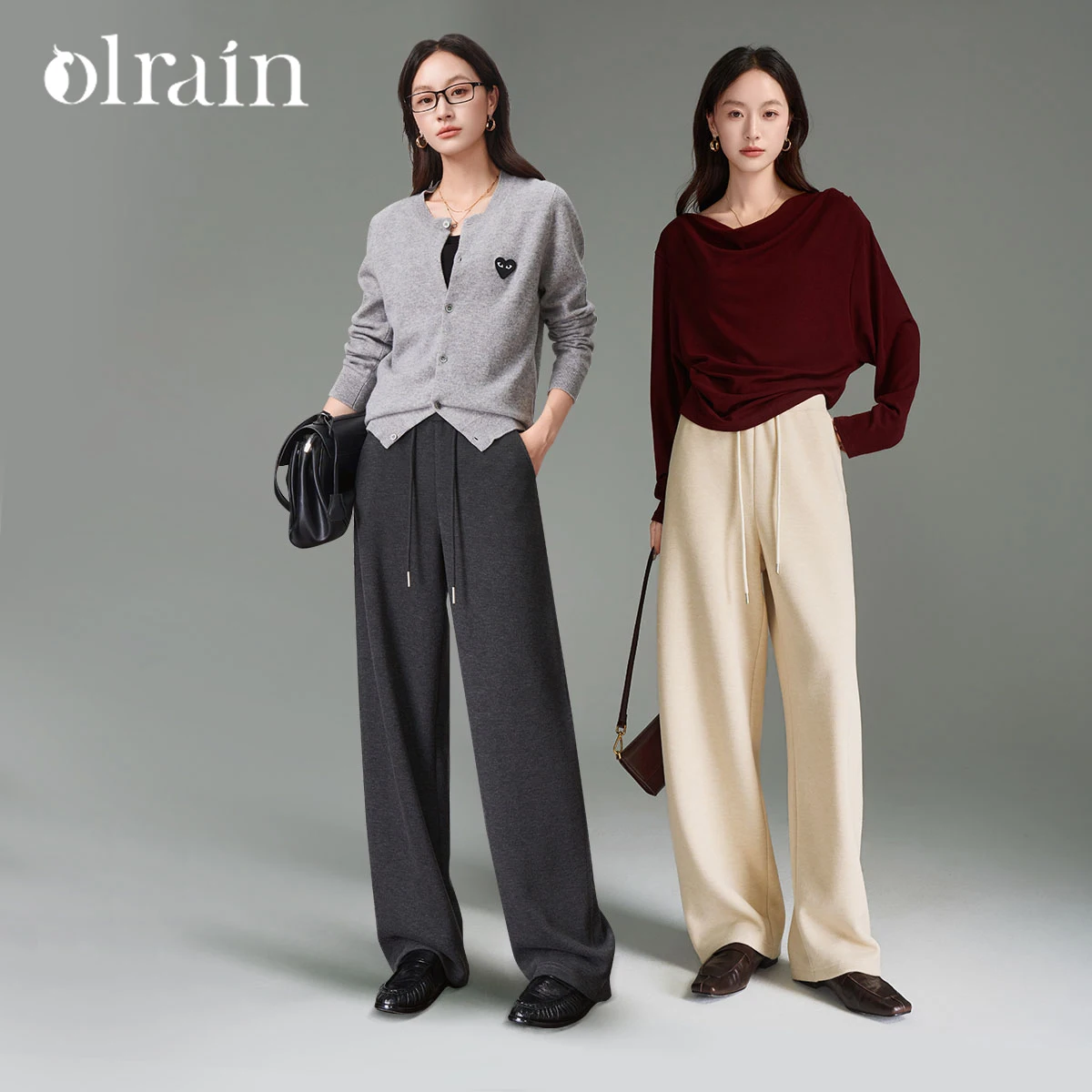 

OLrain Women's Casual Solid Pants Versatile Drawstring Elastic Waist Pant 2026 Autumn Commute Straight Trousers N57QK96860