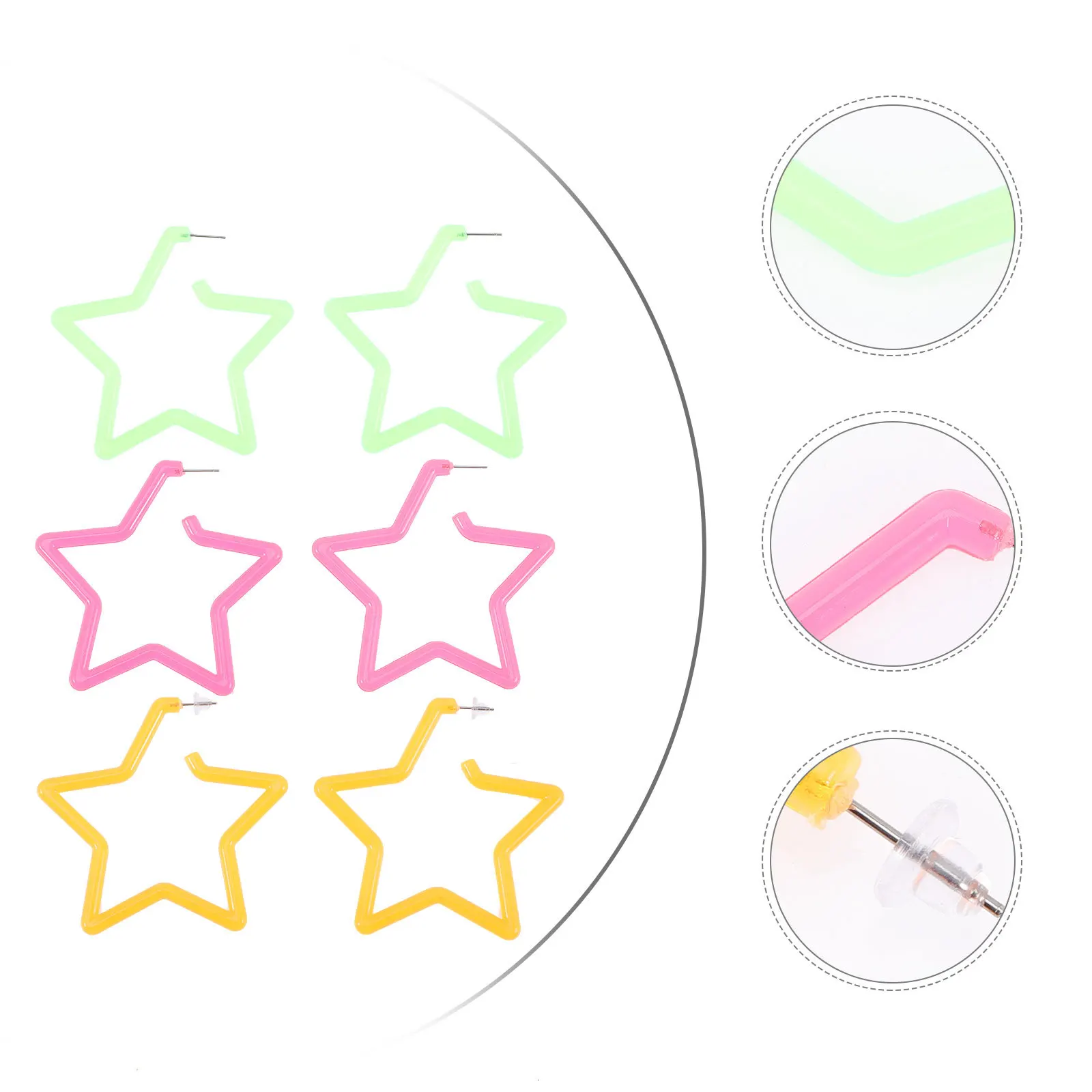 3Pairs Fluorescent Star Earrings Acrylic Lightweight Studs for Women Trendy Ear Decorations Womens Earrings