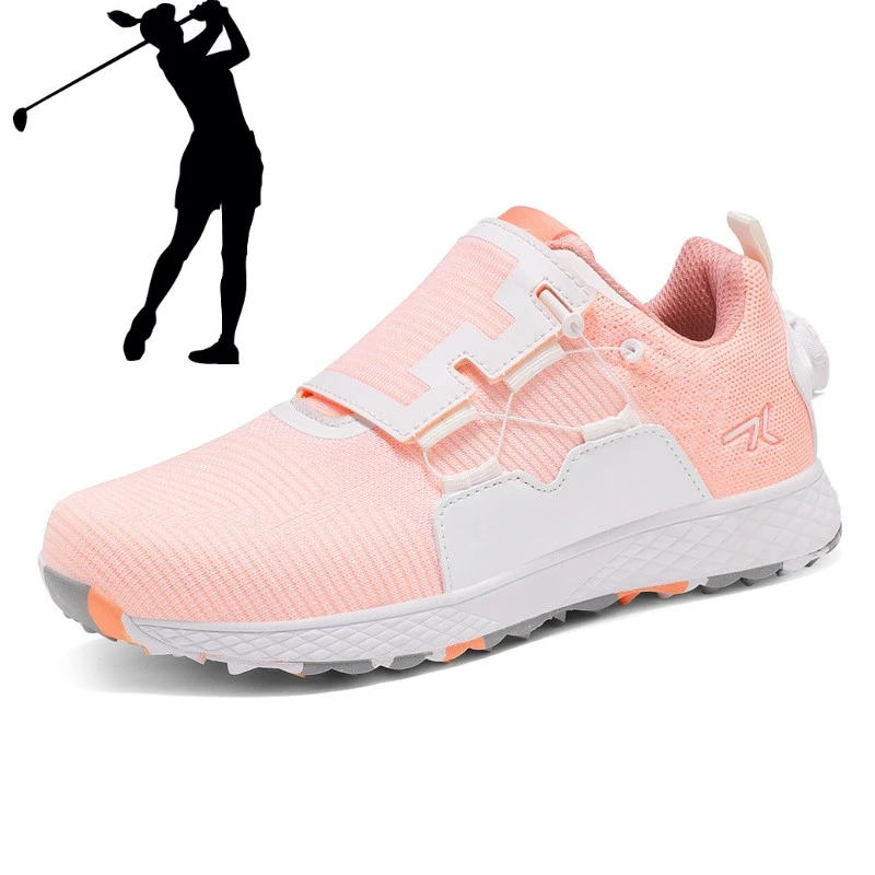 Men's and Women's Professional Golf Shoes, Fashionable Pink and Black Casual Walking Shoes, Mesh Breathable Golf Shoes