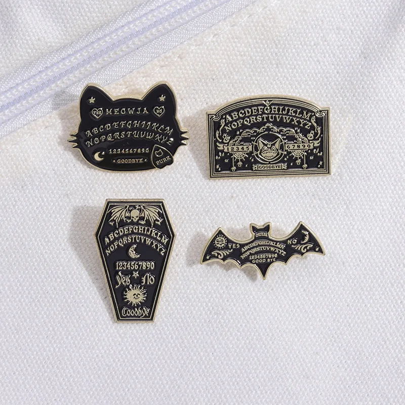 Retro Meowja Ouija Board Cat Enamel Pin Punk Gothic Bat Magic English Letter Brooch Backpack Badge Party Jewelry Ornament