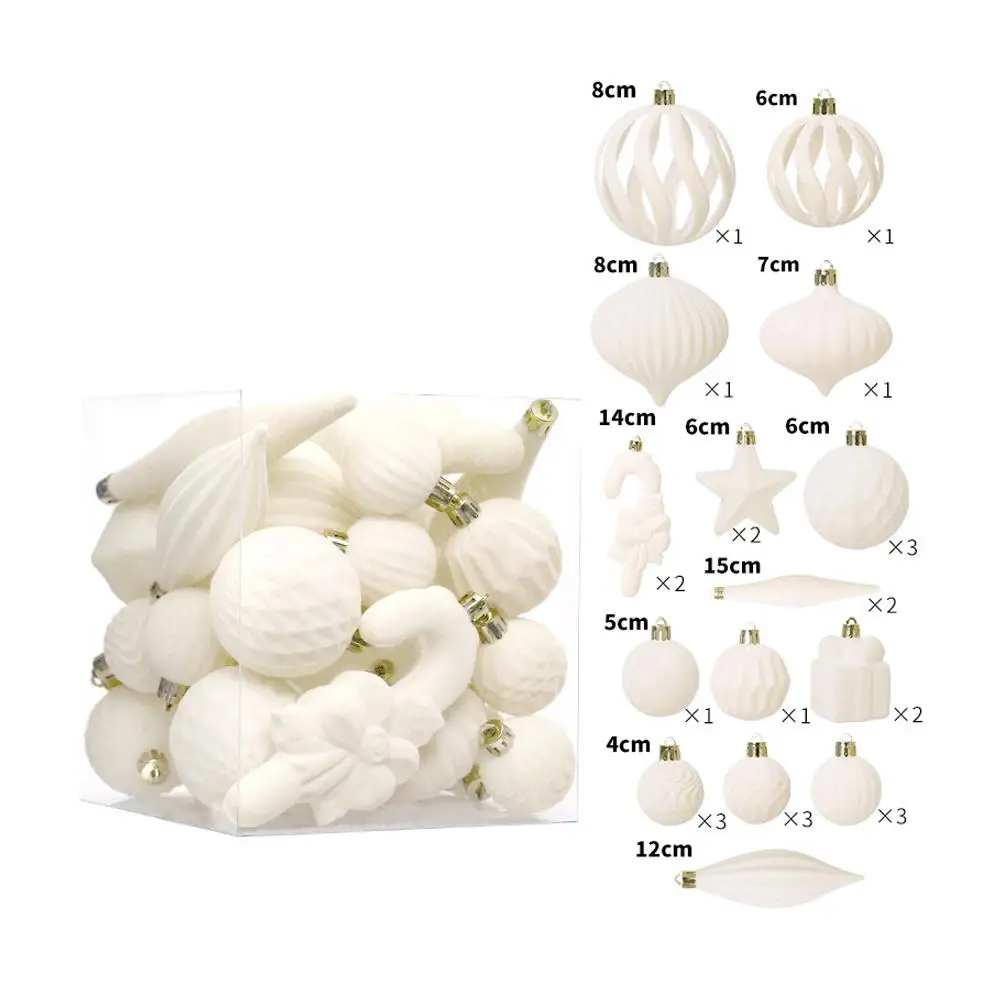 

28 Pcs Velvet Christmas Tree Ornaments Set Flocked Balls Star Xmas Tree Hanging Decoration for Holiday Party Decor