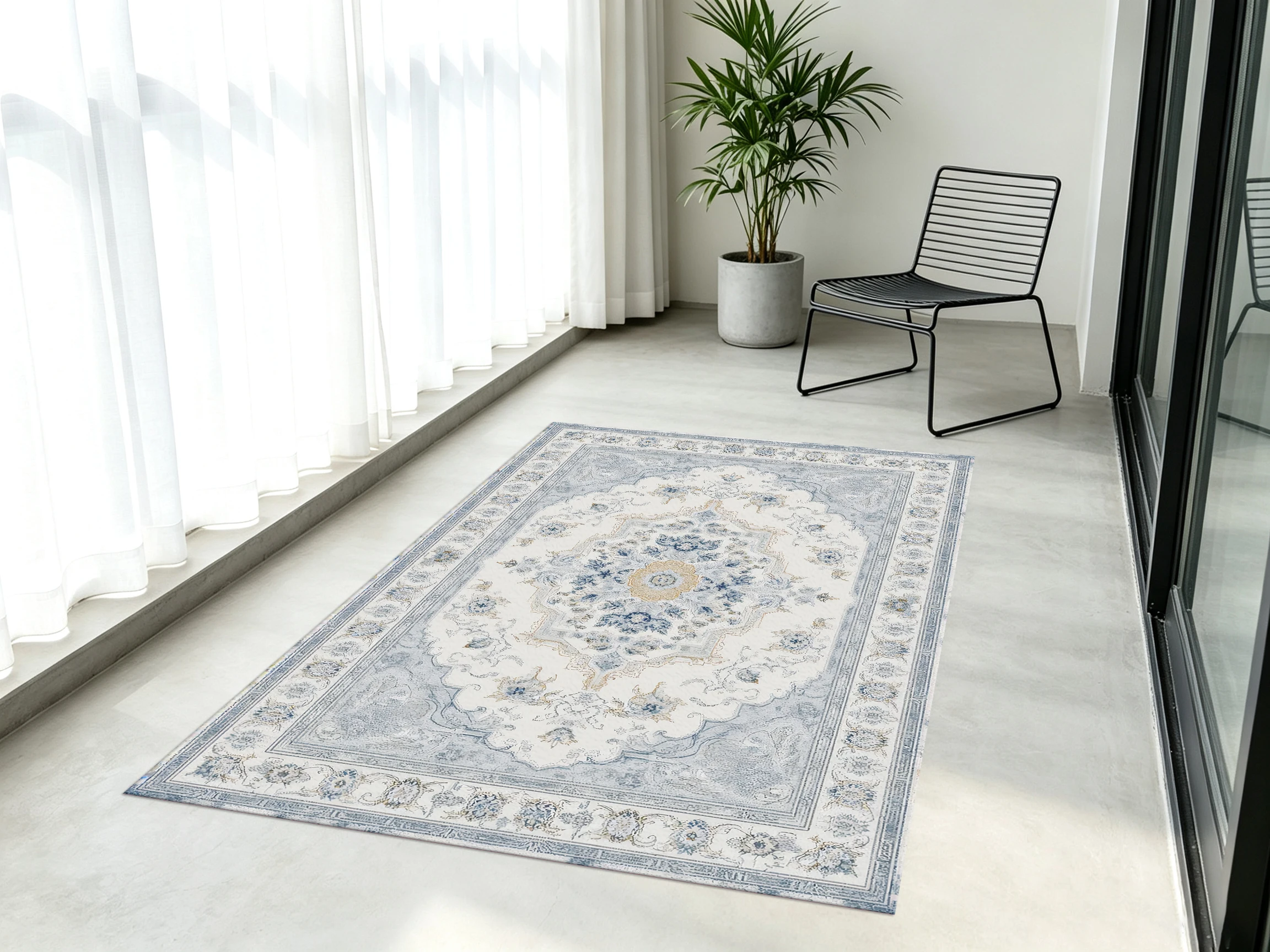 Home Office Updates - Tapis d'intérieur vintage européen bleu clair