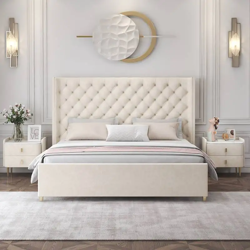 

Pretty Wooden Double Bed Frame Cheap Elegant Luxury Twin Queen Bed Bases House Side Table Camas De Dormitorio Furniture Home