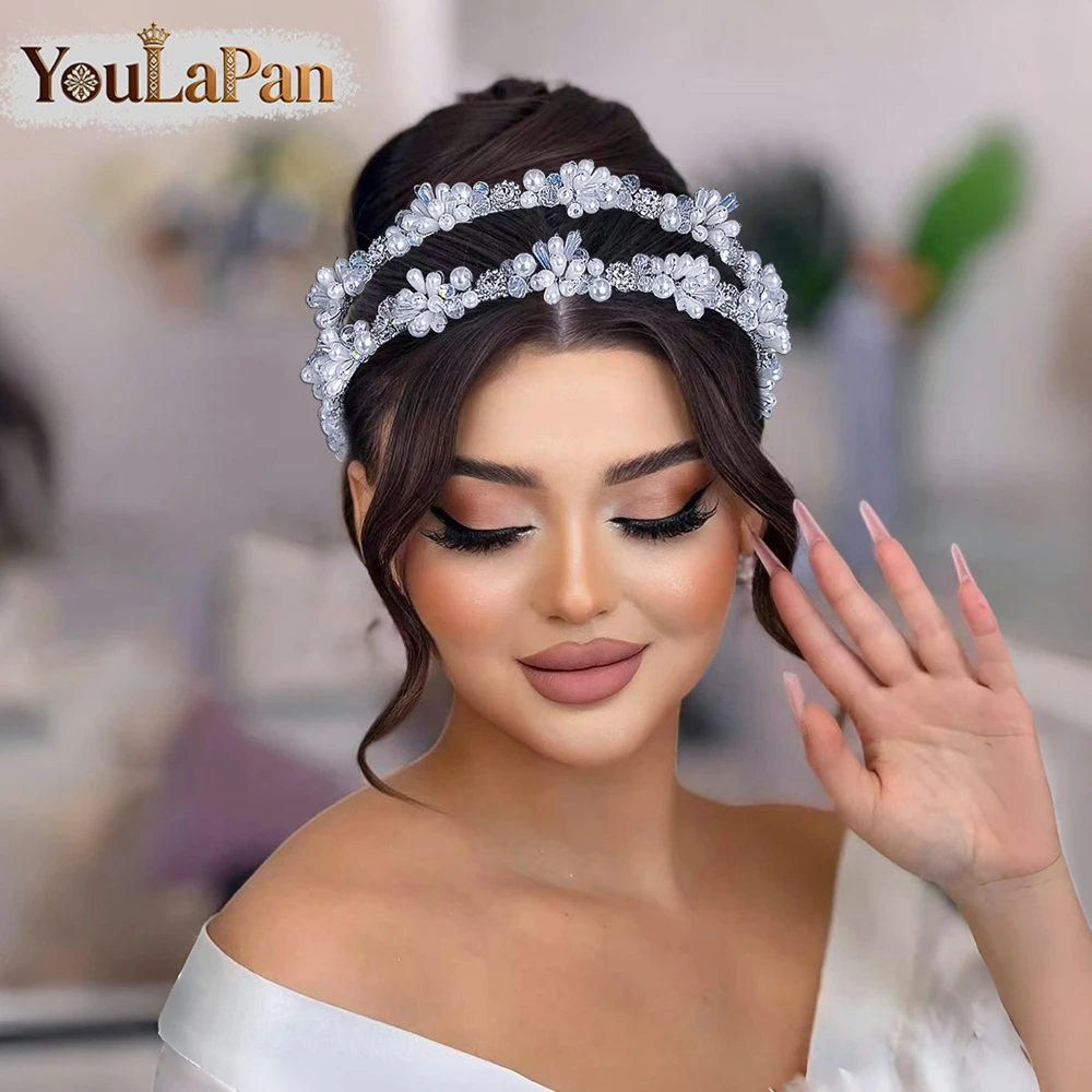 youlapan-手作り二層パールクリスタルヘッドバンドブライダルヘッドフープヘアアクセサリートレンディなウェディングパーティーヘッドピース-a307