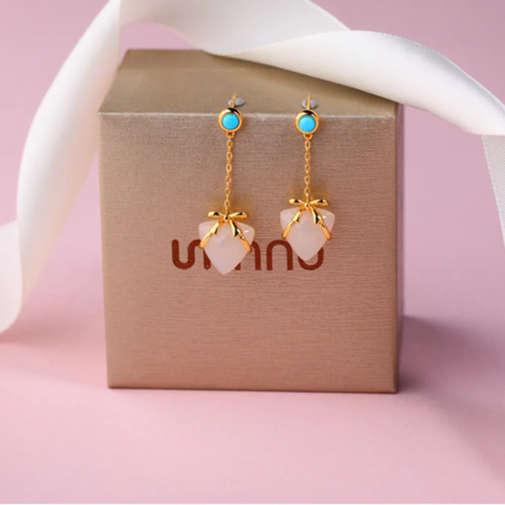 

GL Small-Batch Fashion Design Quality Jade Earrings for Women, Gold-Plated with Heart-Shaped Hetian Jade Pendant