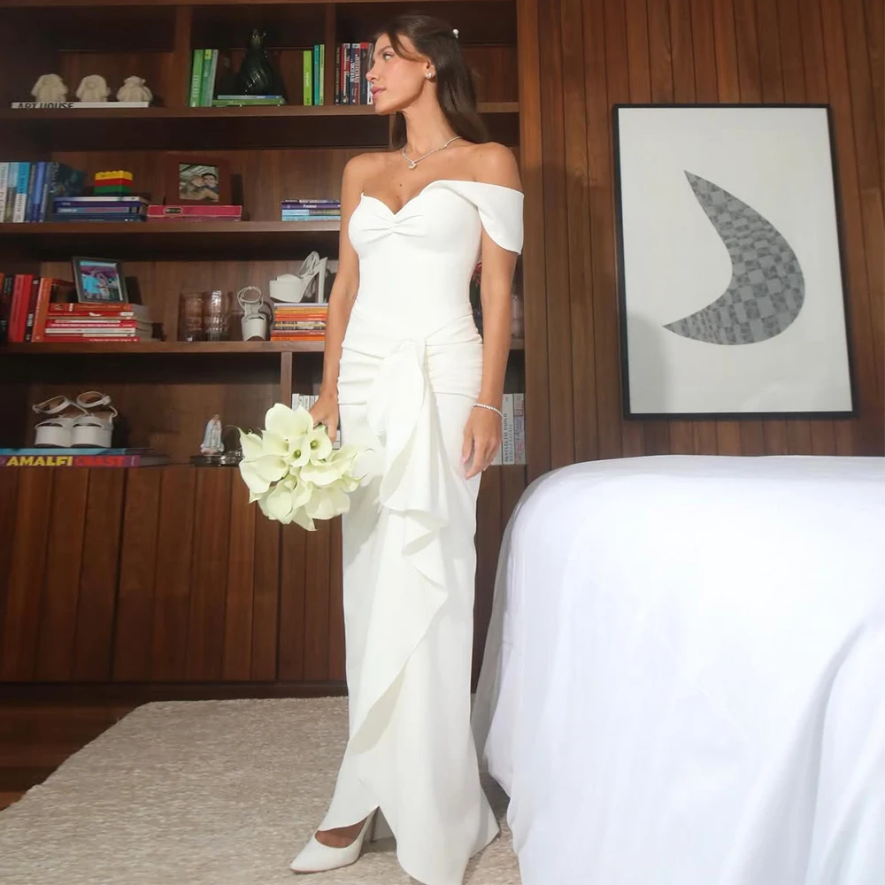 

Modern Wedding Dress Mermaid Off the Shoulder Pleated Ruffle Wedding Gowns for Women 2025 Bride Side Split Trumpet Bridal Dress