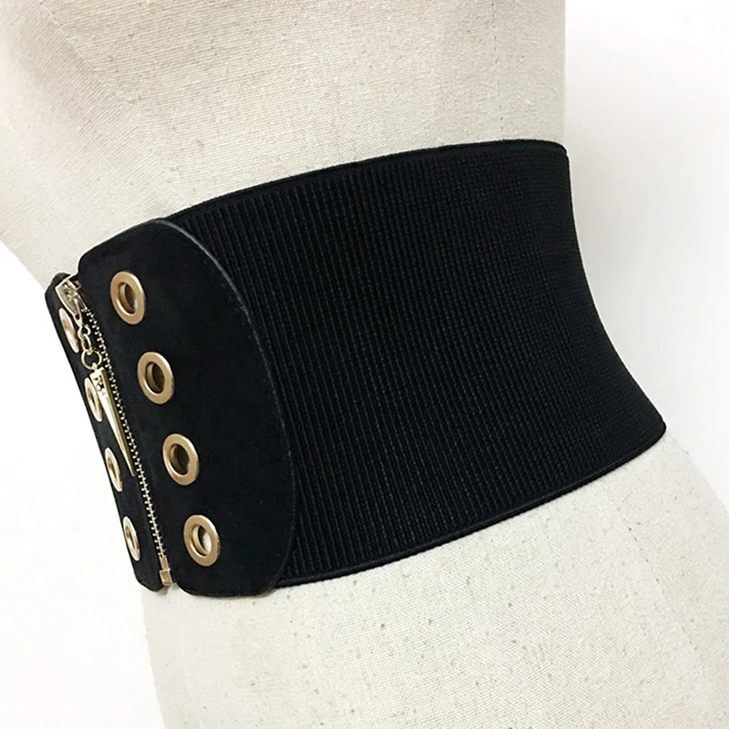 Fashion Women Corset Black Solid Color Elastic Width Belt Female Zipper Breathable Waist Seal Clothing Accessories For Ladies