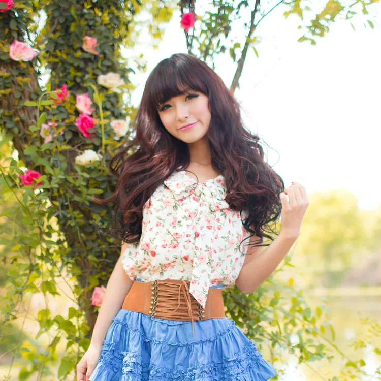 SALES Japan Liz Lisa Floral Printed Fly Sleeve Chiffon Bow Tie Shirt