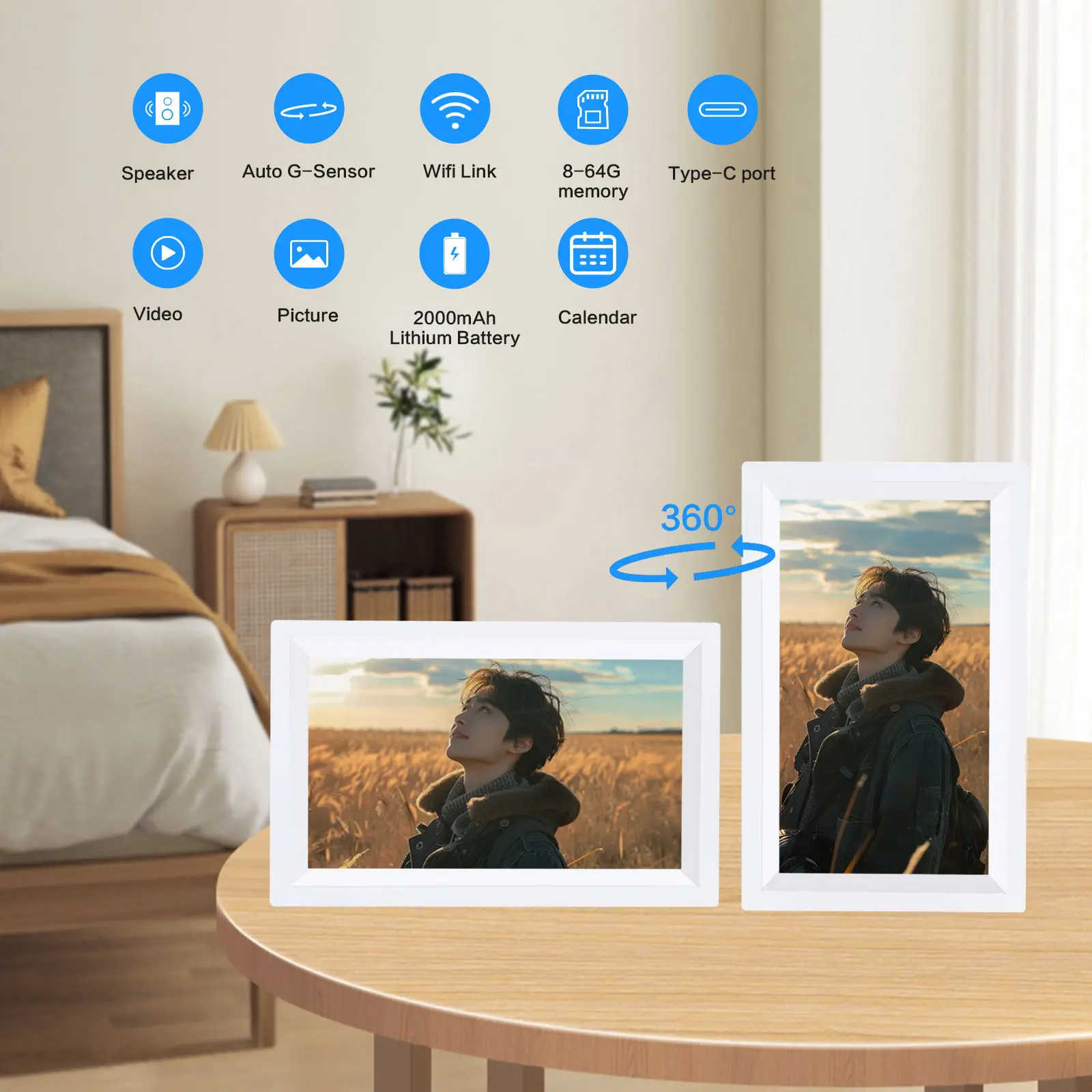 إطارات صور إلكترونية 7 بوصة 2000 مللي أمبير في الساعة لتشغيل الصور والفيديو إطارات صور رقمية WIFI P2P هدية عمل للمكتب
