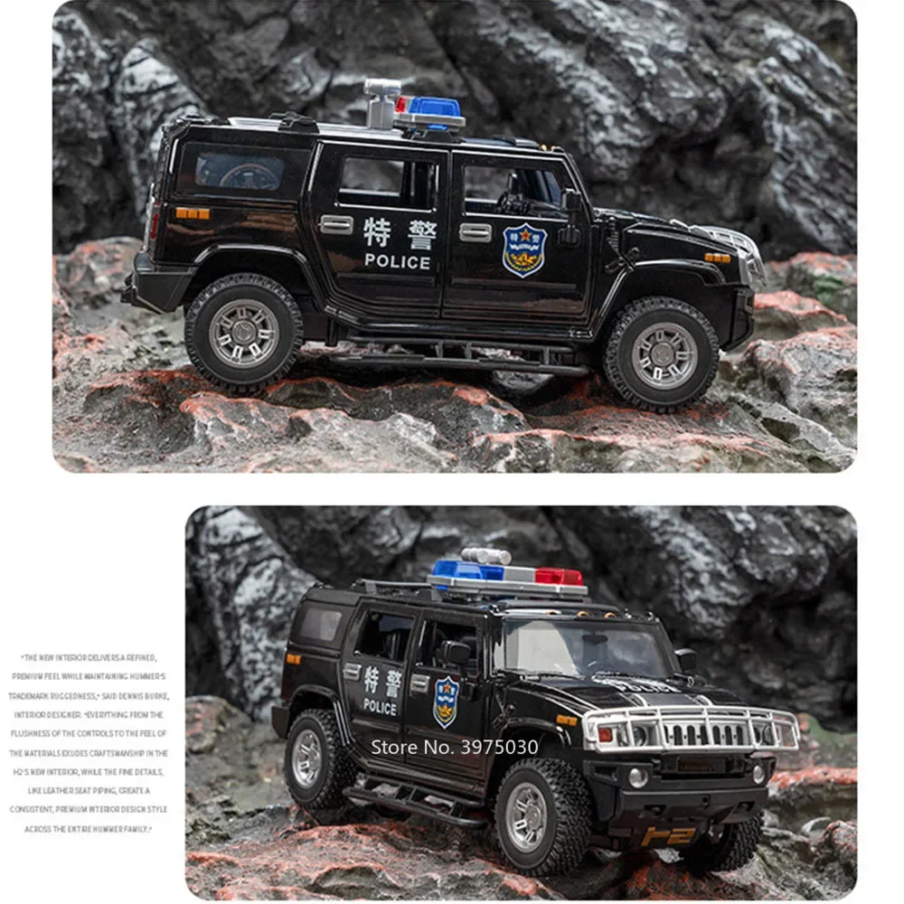 1:24 Metalowy model H2 Mitsubishi ‌   Modelki samochodów policyjnych Delica, odlewane, zabawki, samochody terenowe z napędem pull-back, otwierane drzwi, pojazdy, prezenty dla dzieci.