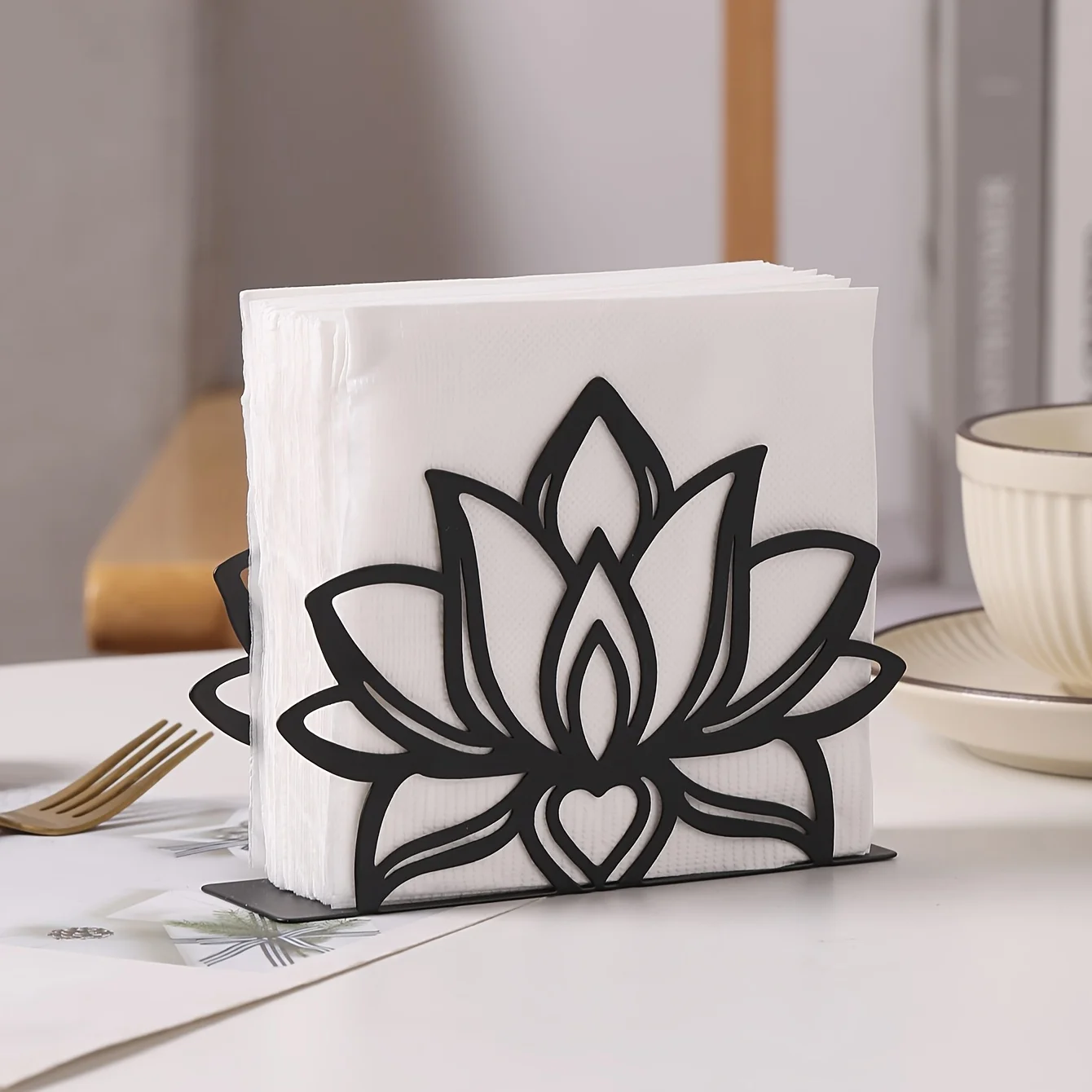 Servilletero de Metal elegante para flor de loto, accesorio elegante para mesa de cocina y comedor, Ideal para uso doméstico y en restaurante, 1 ud.