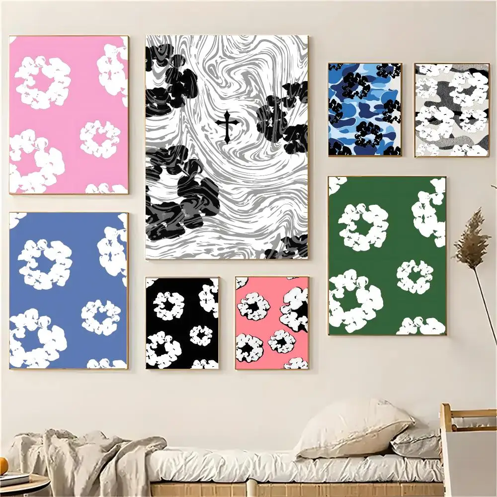 Denim Tears Floral Poster Self-adhesive Decal Living Room Bedroom Party Bar Decor Moisture-proof Fade-resistant