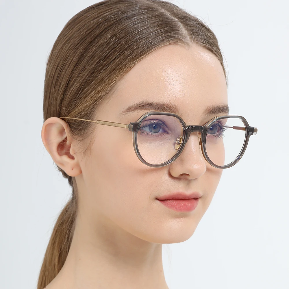 FONEX Acetate Titanium Glasses Frame Women 2025 Vintage Polygon Eyeglasses Men Spectacles Eyewear LILAC