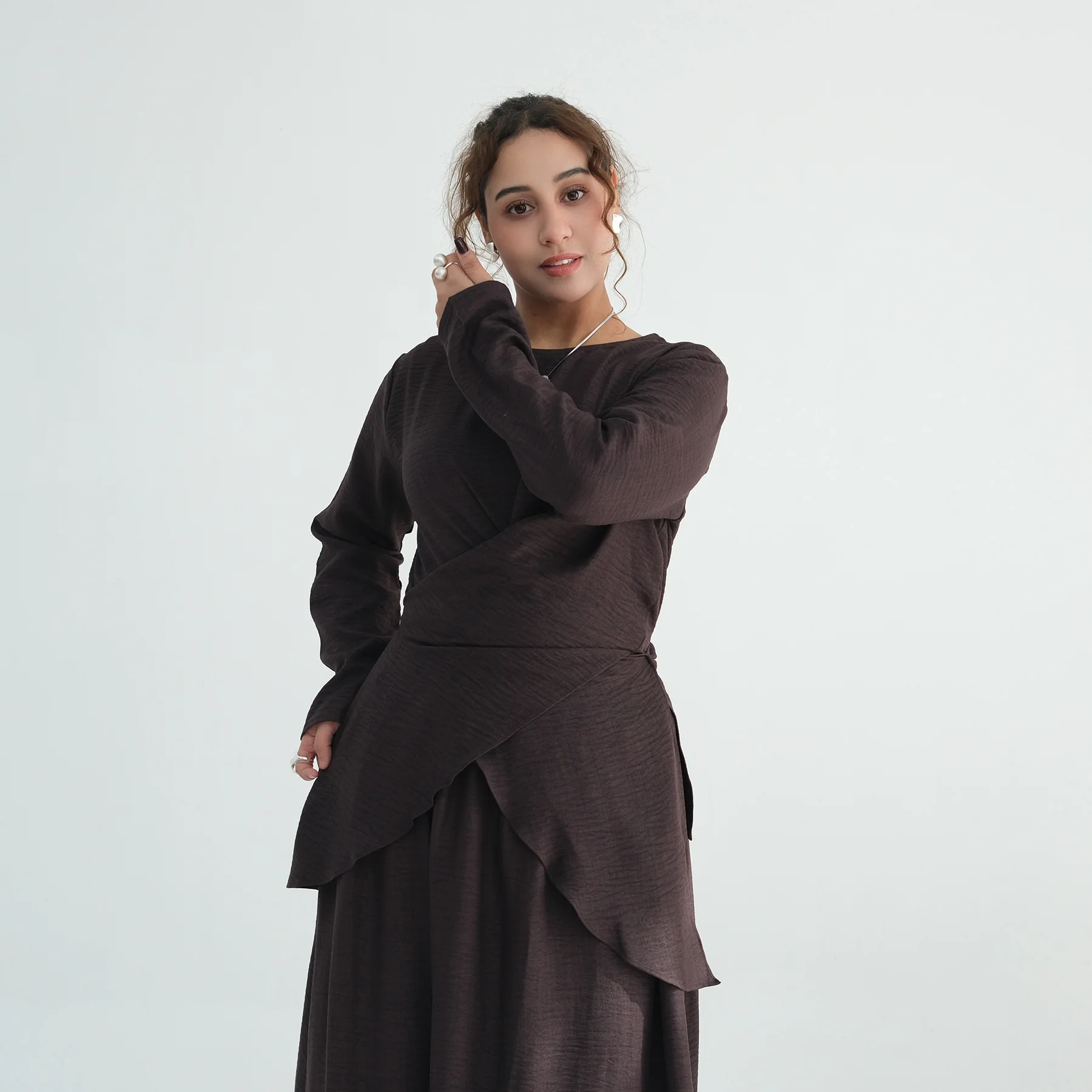Muslimische Frauen Schnüroberteile und Rock 2-teiliges Set Ramadan Dubai Abaya Türkei Kaftan Eid Outfits Islam Femme Musulmane Ensembles