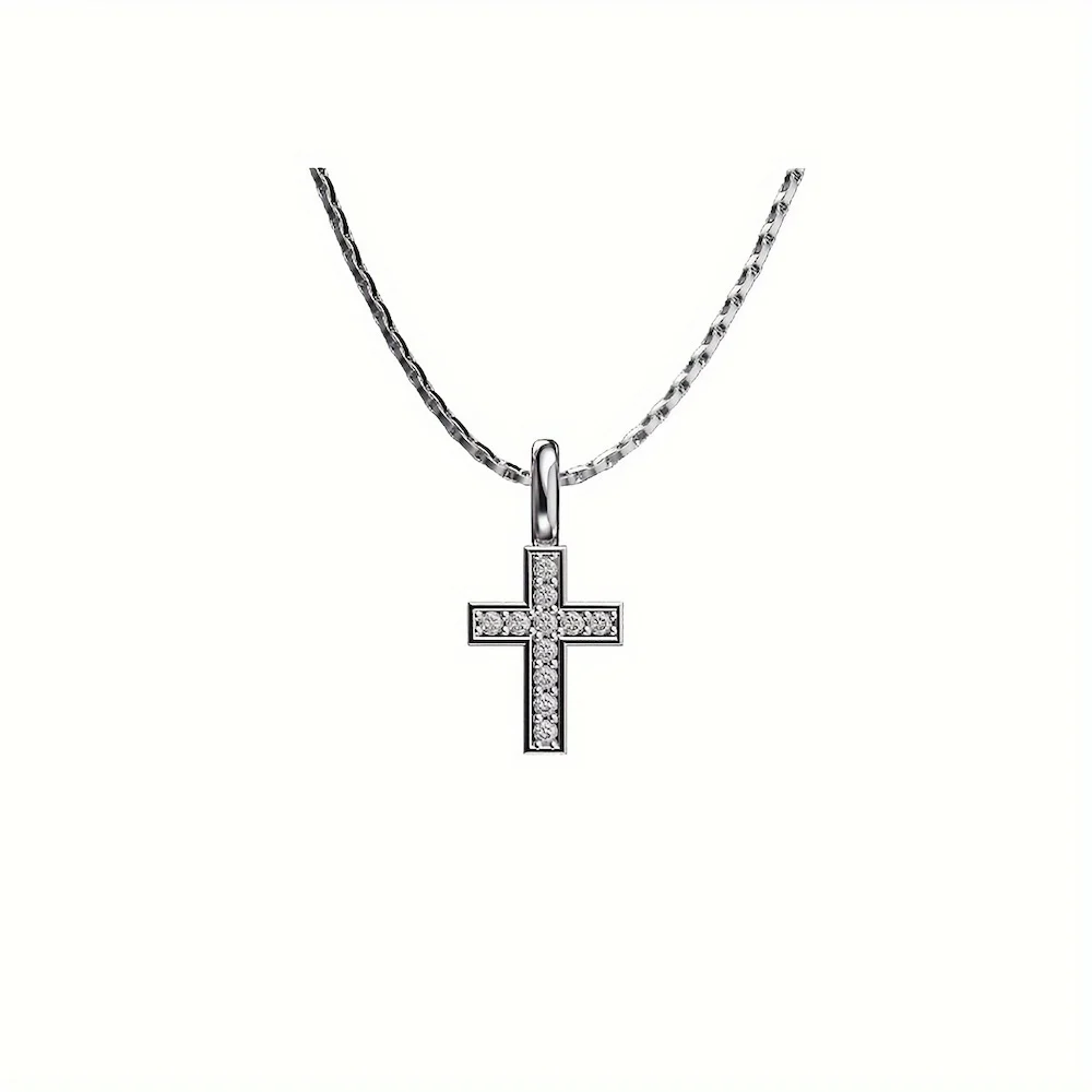 Edelstahl-Kristallkreuz-Anhänger-Halskette Hip-Hop Stahlfarben Edelstahl-Halskette für Männer Retro-Schmuck Trend-Accessoires – Detail 5