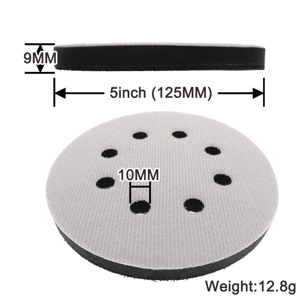 Tampone di interfaccia in spugna morbida da 2 pezzi da 5 pollici (125 mm) a 8 fori per tamponi abrasivi e tampone con gancio e anello per lucidatura e levigatura
