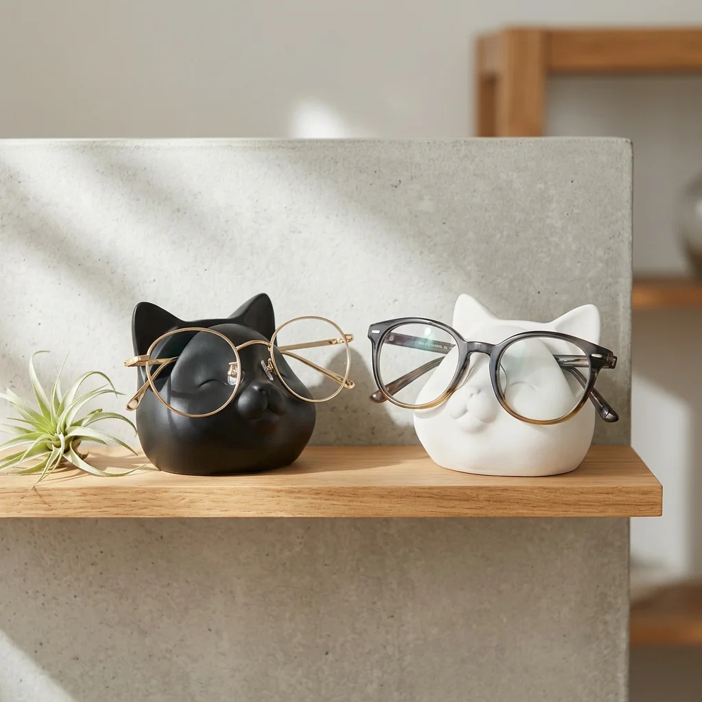 3D Printed Cat Eyeglass Stand Cute Single Pair Glasses Storage Rack Lovely Desktop Decor Ornament for Home Office Daily Display