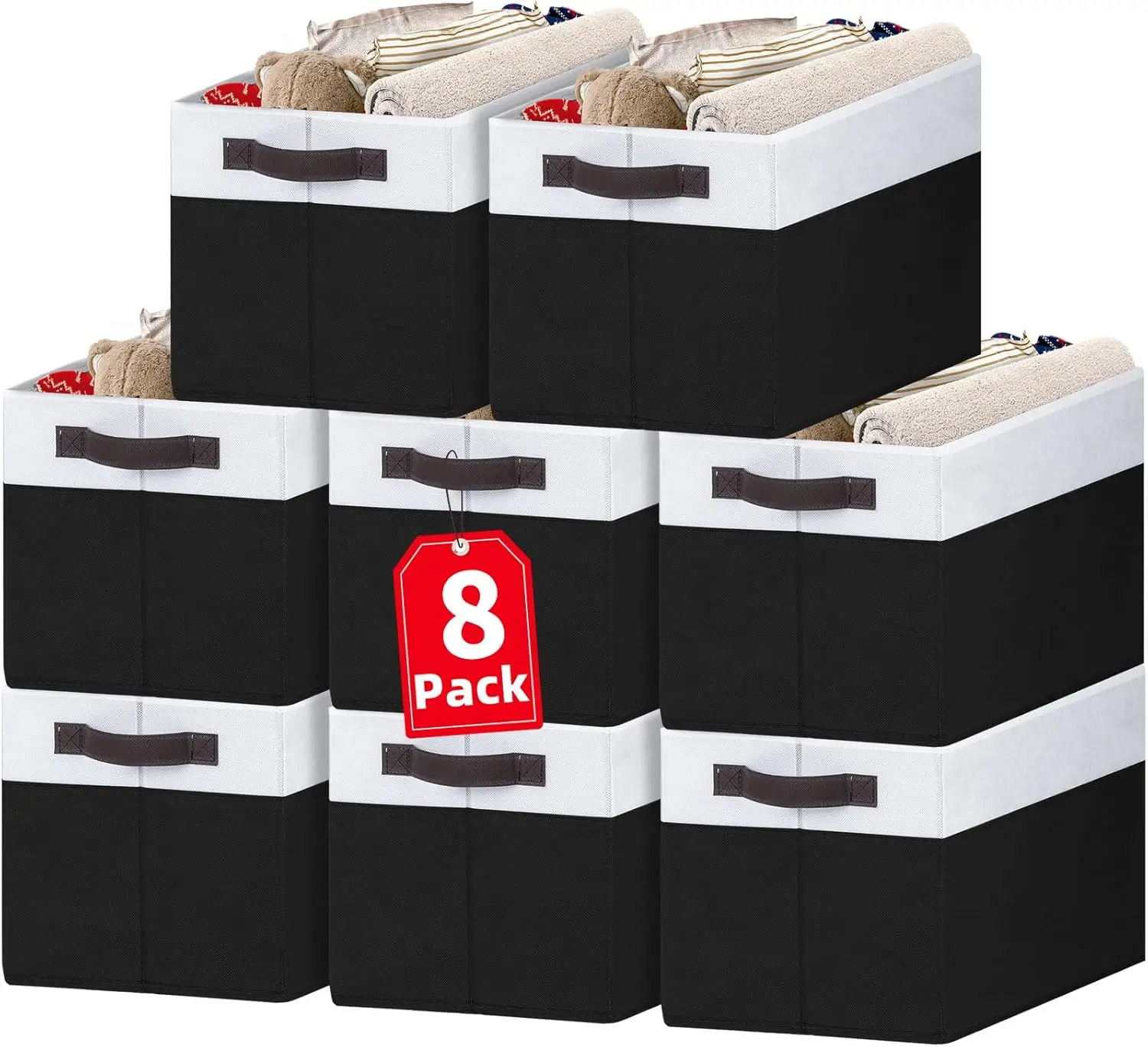 

8 упаковок больших корзин для хранения для домашней организации, складные тканевые коробки с ручками (14 л * 10 Вт * 9,5 ч)