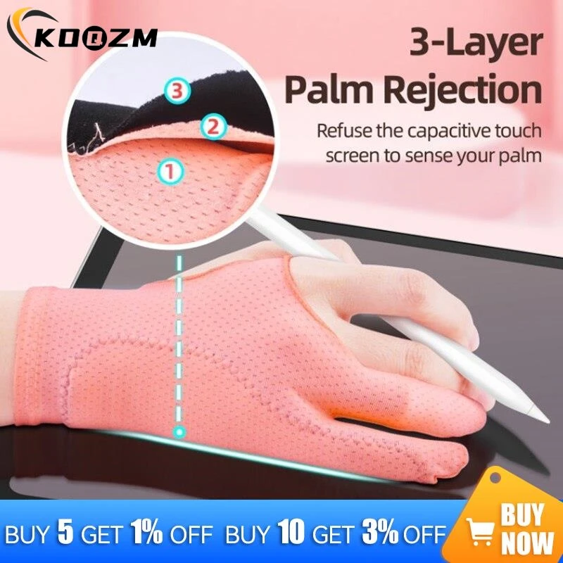 

3Layer Palm Rejection Drawing Glove For Graphics Drawing Table 2Finger Anti-Fouling Both For Right And Left Hand Drawing Gloves