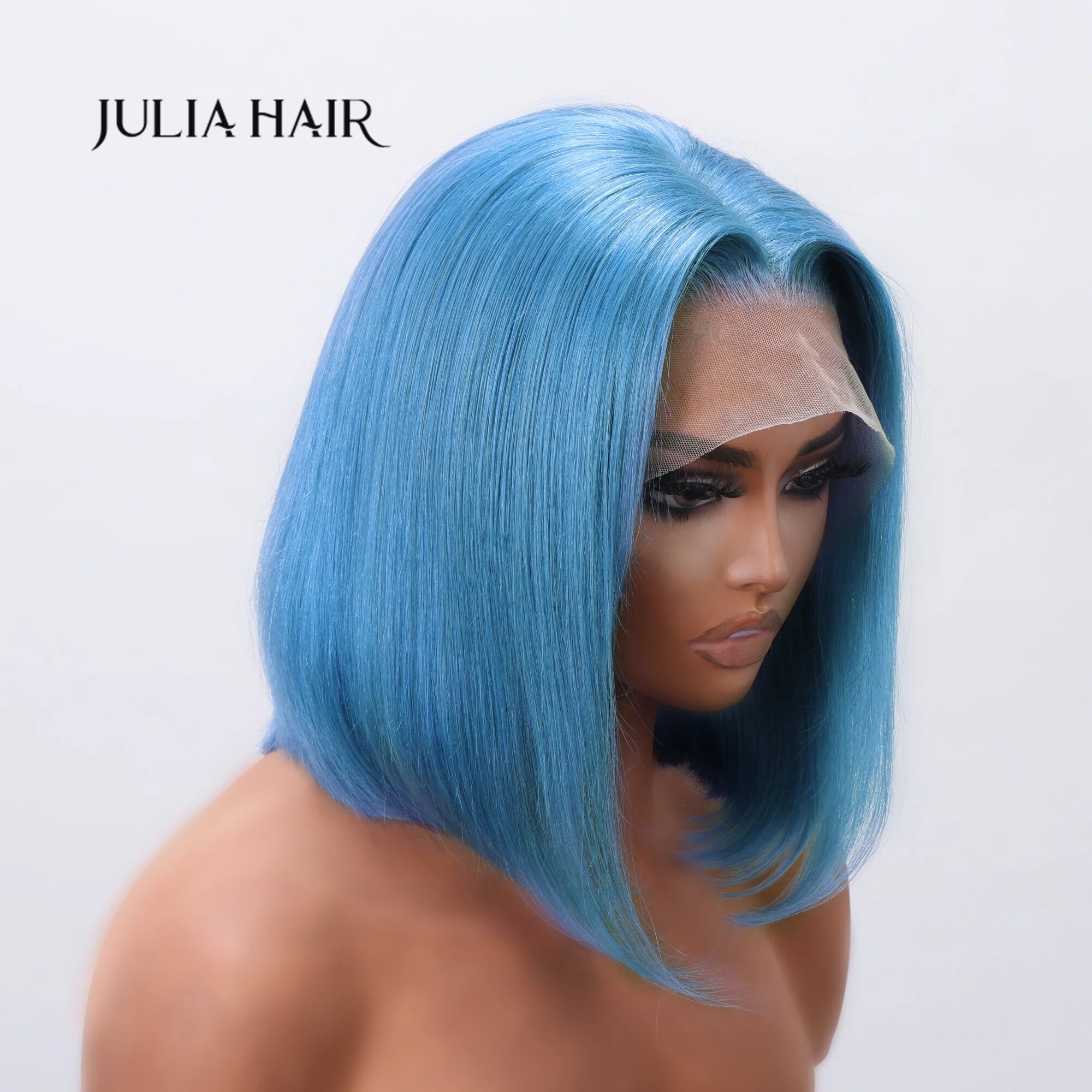 Julia Hair 13x4 Lace Front Pastel Blue Chic Bob Wig Soft icy blue Bob Human Hair Pre Pluck With Baby Hair For Women