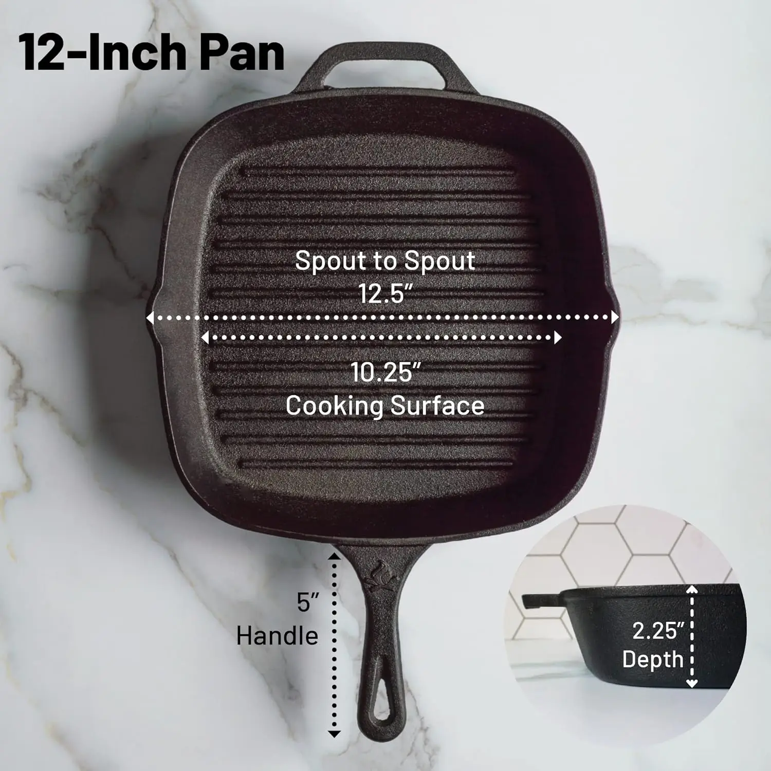 Iron 12 Inch Square Grill Pan Large Pre-Seasoned Cast Iron