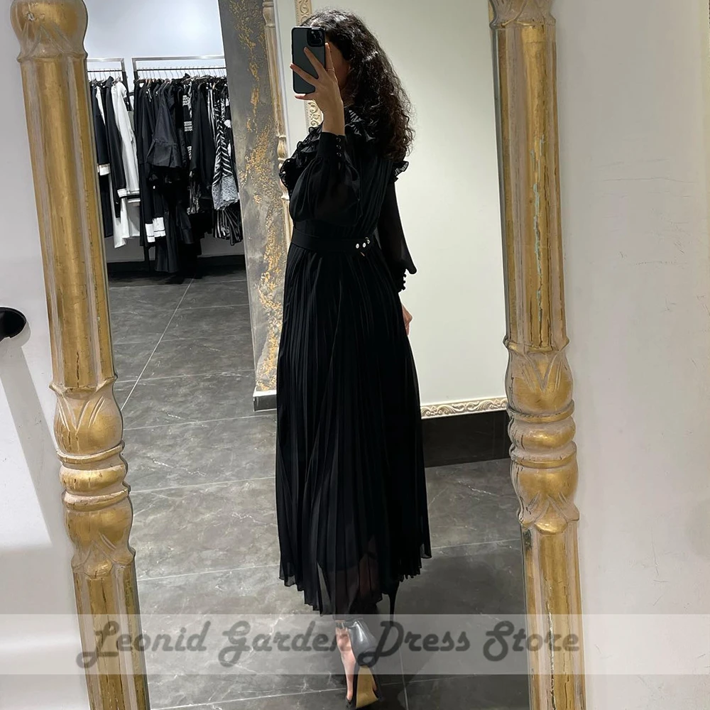 Black Chiffon Evening Dresses for Women Customized Full Sleeve Party Dresses Beading A-Line Zipper Back 2025 Vestidos De Noche