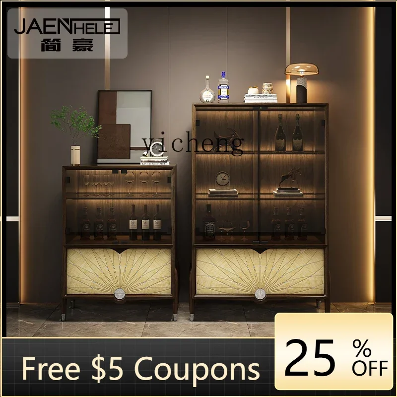 

GZ solid wood light luxury wine cabinet black walnut glass door figure display cabinet