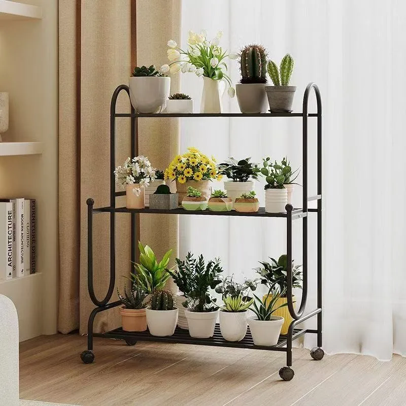 Wrought iron ladder flower stand movable succulent flower stand balcony rack multi-layer living room floor-to-ceiling flower