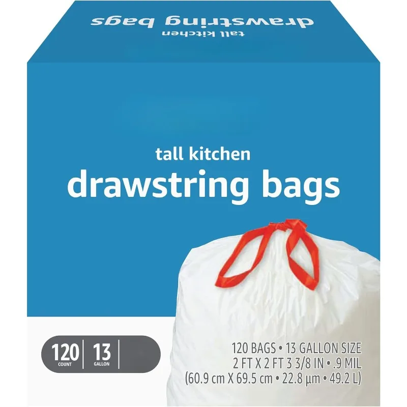 Kitchen Drawstring Trash Bags, 13 Gallon, 120 Count, Pack of 1